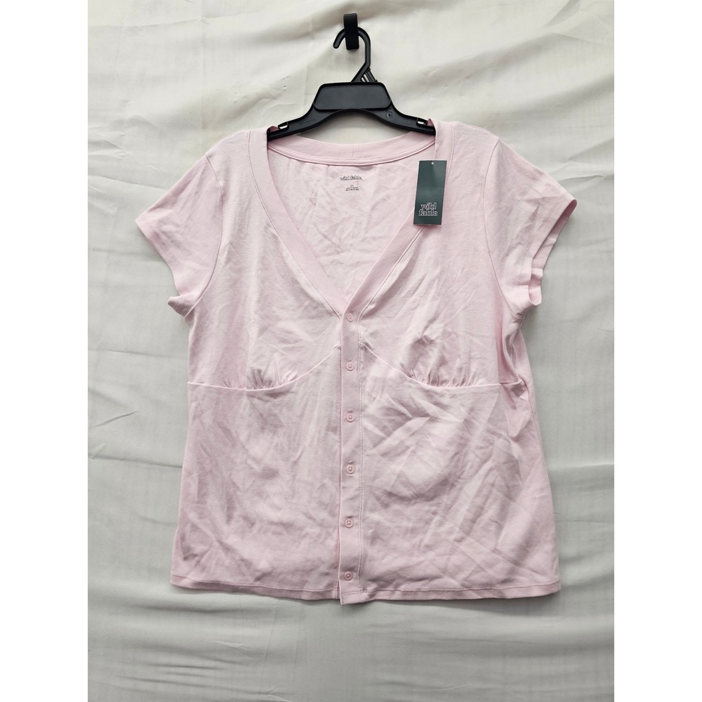 Wild Fable Womens V-Neck Button Front Top Pink Cotton Blend Casual Size 2X